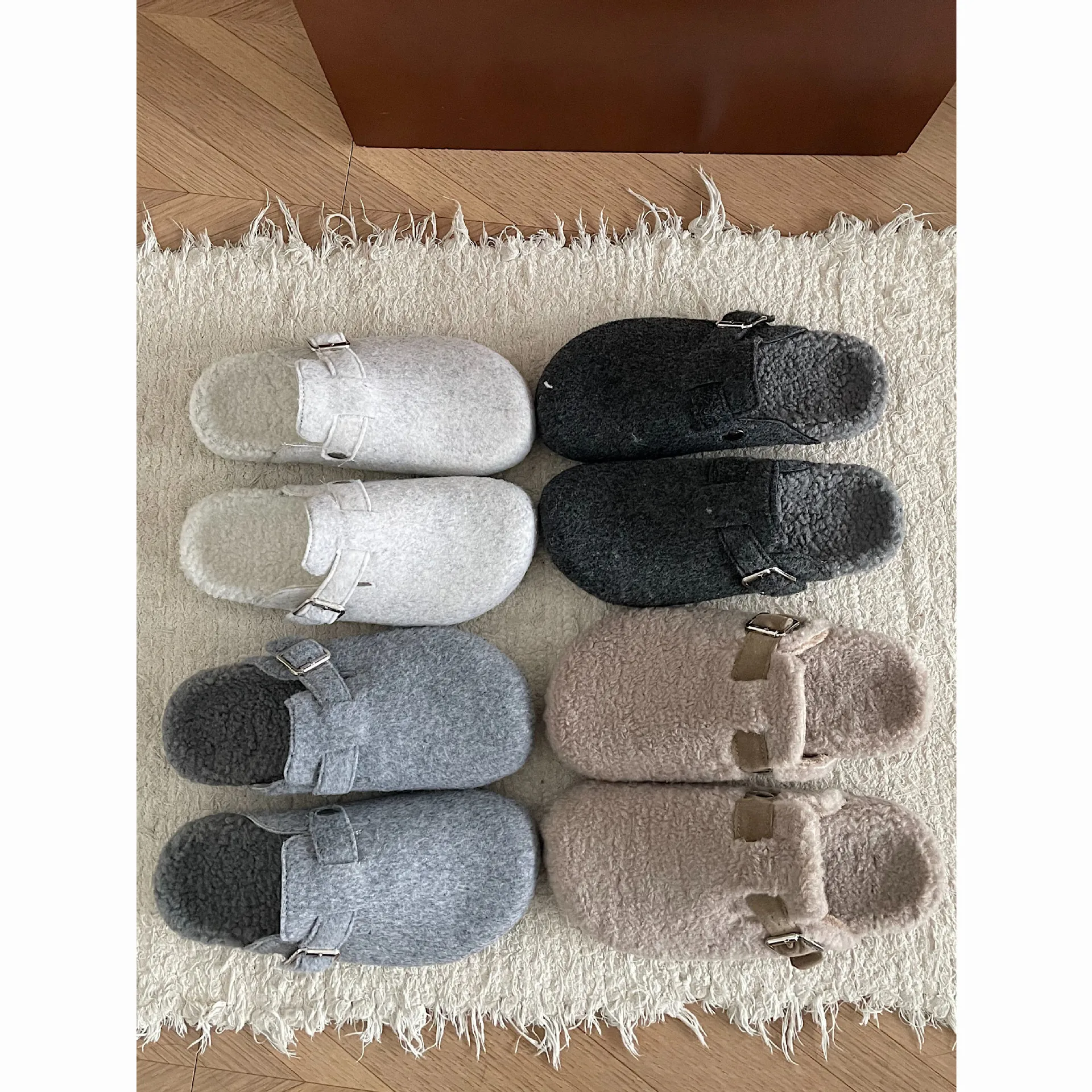 

2024 Autumn and Winter New Thick-bottomed Warm Boken Slippers Belt Buckle Outer Wear Mao Mao Mop