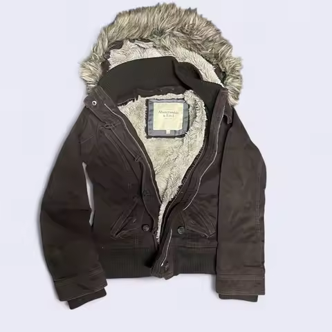 Winter Fashion New Solid Color Fur Collar Hooded Cotton-padded Jacket Women Y2K Street Vintage Pop College Cotton-padded Jacket