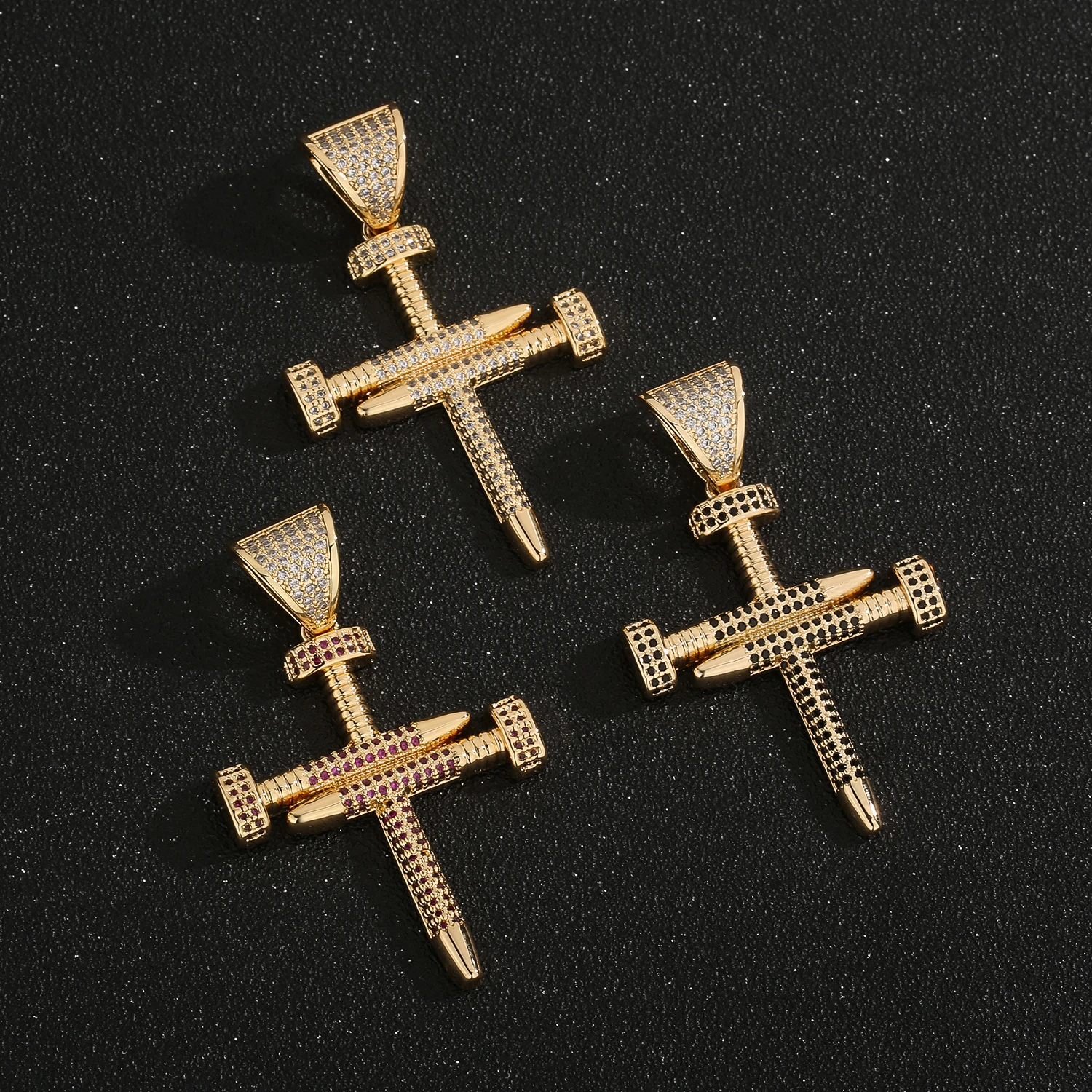 

Religious Cross Pendant 14K Gold-Plated Inlaid Colorful Cubic Zirconia Necklace Accessories Commemorative Gift