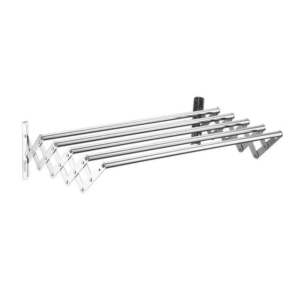 

Stainless Steel Wall Mounted Folding Drying Rack Large Capacity Space Saving Clothes Drying Rack Rustproof with Hooks