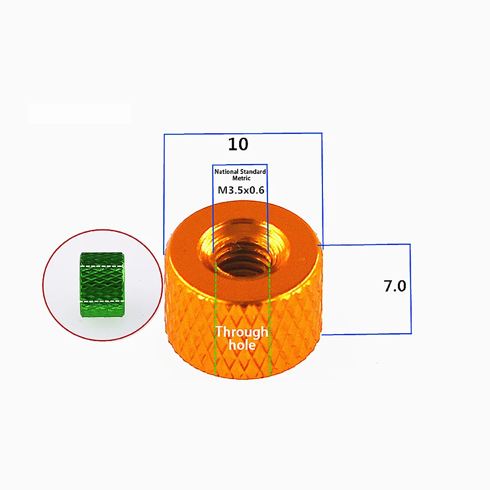 1/2/5/10 Stück bunte Durchgangslochmutter M3,5 Aluminiumlegierung runde gerändelte Rändelmuttern Handknopfmuttern