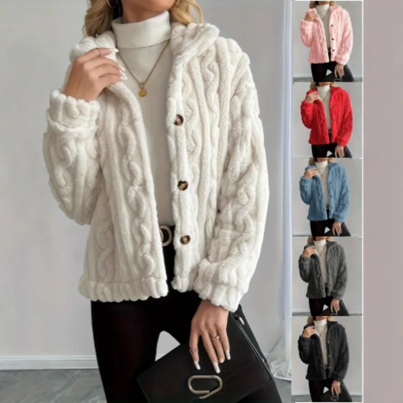 Autumn Winter Jackets Best Sellers Double-faced Fleece Fried Dough Twist Soid Women's Coat Comfort Plush Warm Female Jacket Top