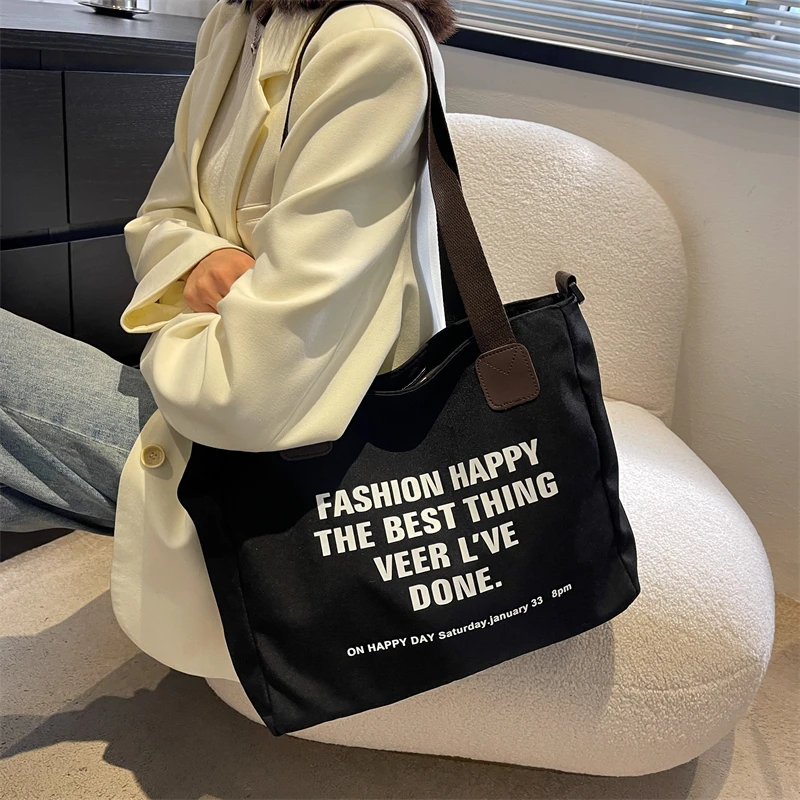 Black Women's Bag 2022 Trend High Capacity Crossbody Bag Nylon Tote Bag Letter Shoulder Bags Casual Shopper Bags Daily Handbag