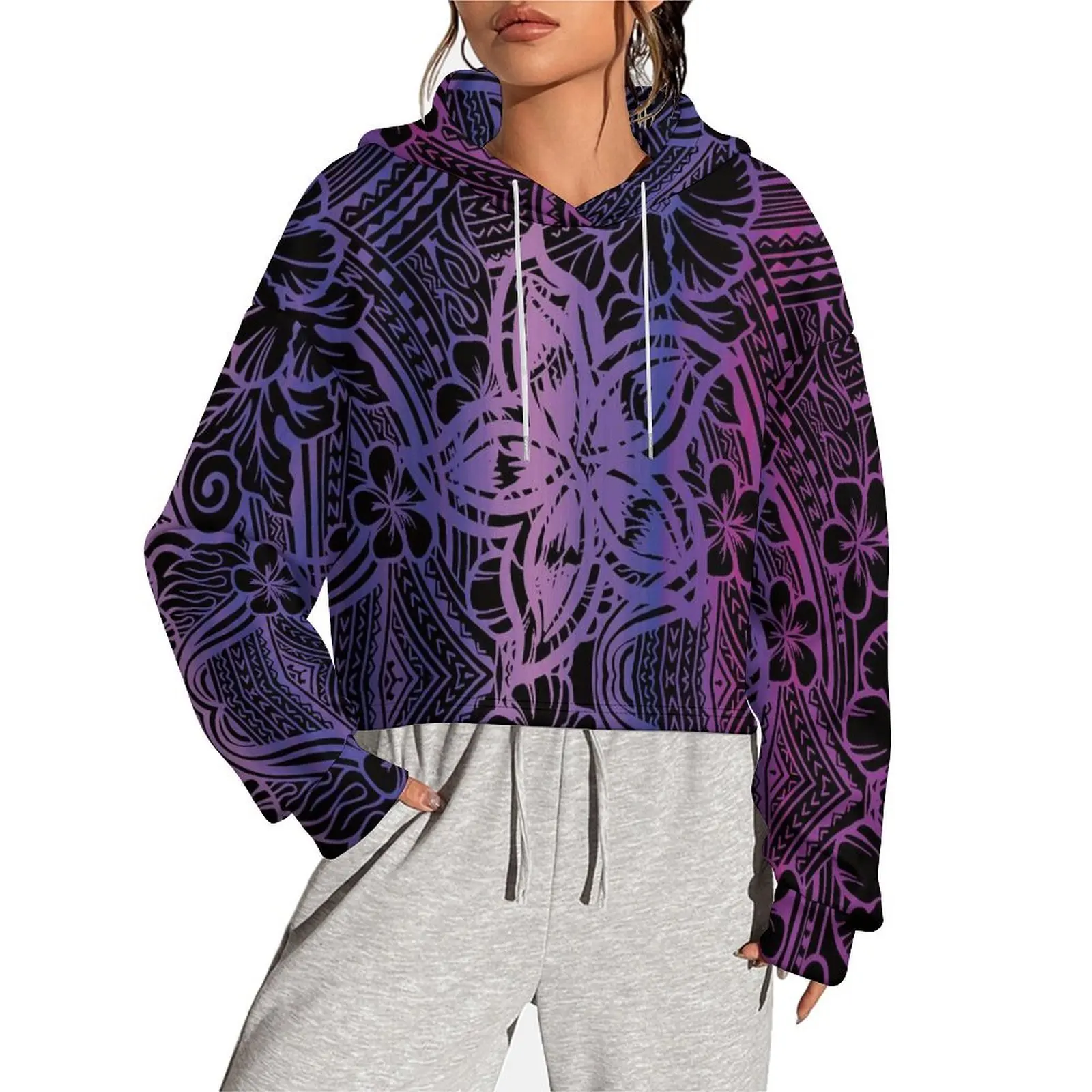 High Quality Customized Logo Oversize Hoodies Women Top Fiji Tonga Samoa Hawaii Polynesian Tribal Print Hooded Sweatshirts