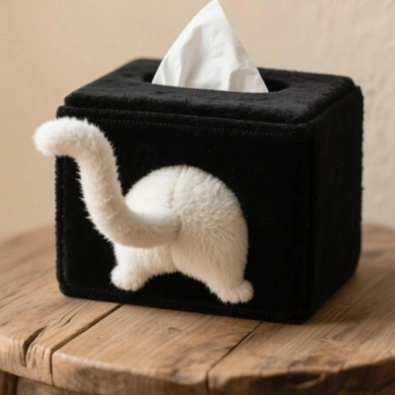 

Cute naughty kitten tissue box napkin box creative plush niche doll box decorative storage