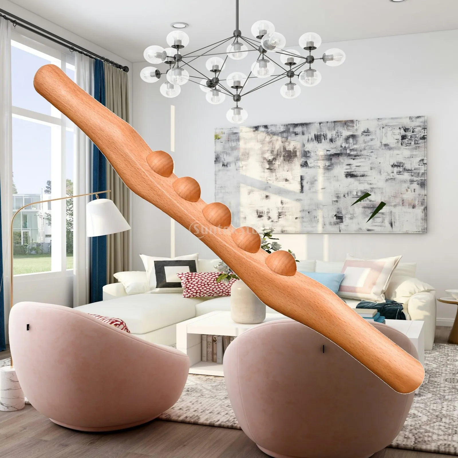 Handheld Wooden Guasha Scraping Massage Tool 38cm Beech Stick for Muscle Knot Relief Back Neck Shoulder Legs Arms