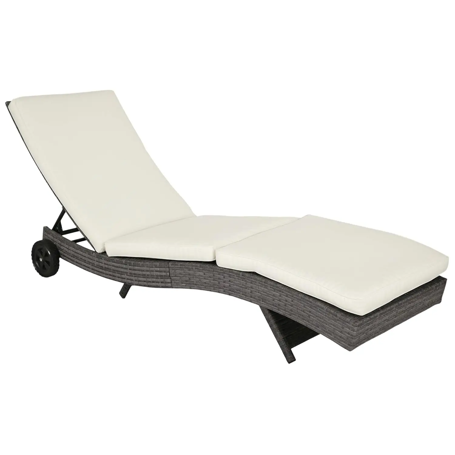 

Adjustable Cushioned PE Rattan Chaise Lounge Outdoor Patio Sun Lounger with Wheels, 5-Level Backrest, Cream White, Customized
