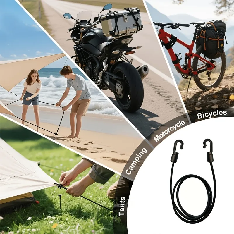 2/5 PCS Heavy-Duty Elastic Ropes with Hooks Suitable for Home, Travel, And Camping Equipment, Bicycles/Motorcycles Universal