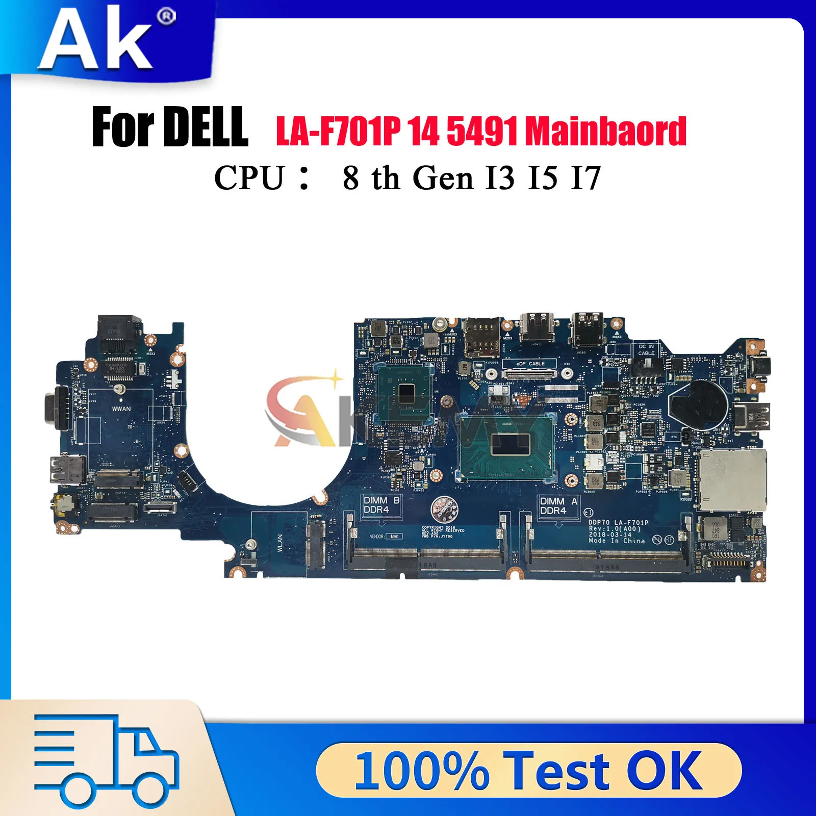 

LA-F701P Mainboard For Dell Latitude 14 5491 with i5 i7 CPU 0F37WM 061FGF 058YYD 04HYMM 100% Fully Tested