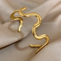 Greatera Fashion 18K Gold Plated Bangle For Men Women Stainless Steel N Curved Personality Wavy Shaped Open Bracelet Jewelry
