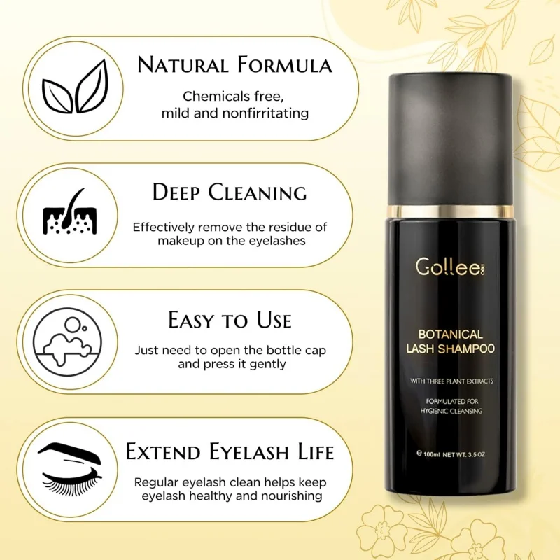 Gollee Clean Colla per ciglia Kit schiuma per ciglia Schiuma per pulizia ciglia 100ml Pennello Shampoo Estensione ciglia Pulizia Trucco delicato