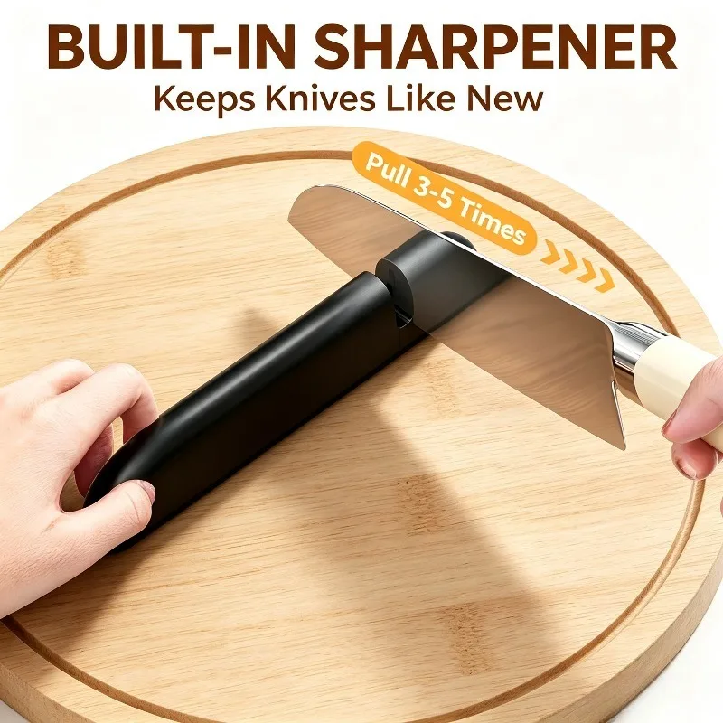 1 PCS Kitchen Knife Storage Rack with Magnetic Sharpening Stone 2-in-1 Wall Mounted Storage Knife Holder