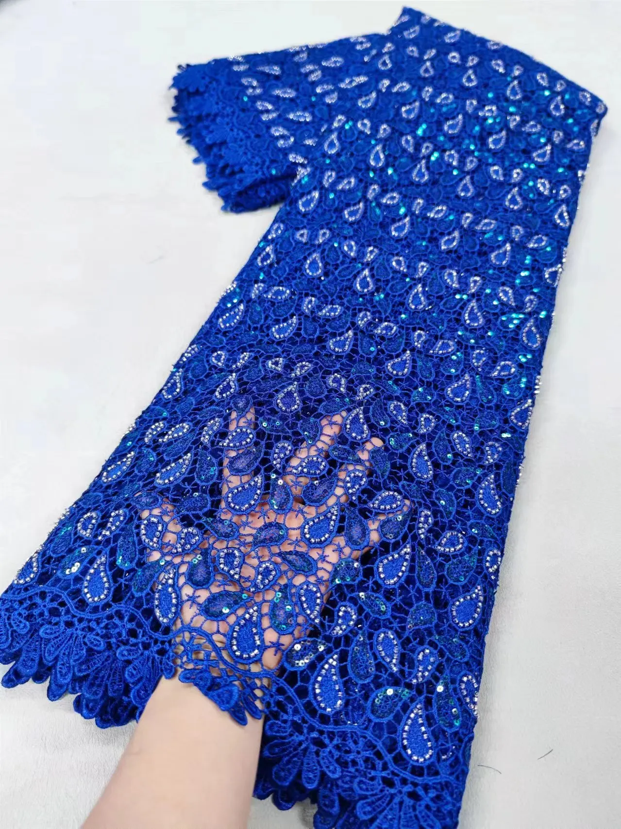 New Arrival High Quality African Sequins Lace Fabric Nigerian Water Soluble Guipure Cord Lace For Wedding Party Sewing