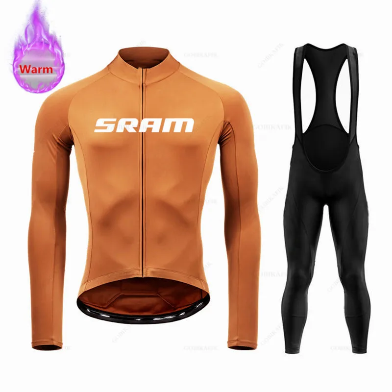 Sram Team Winter Long Sleeve Thermal Fleece Cycling Jersey Set Bib Pants Ropa Ciclismo Bicycle Clothing MTB Bike Jersey Uniform - view 5
