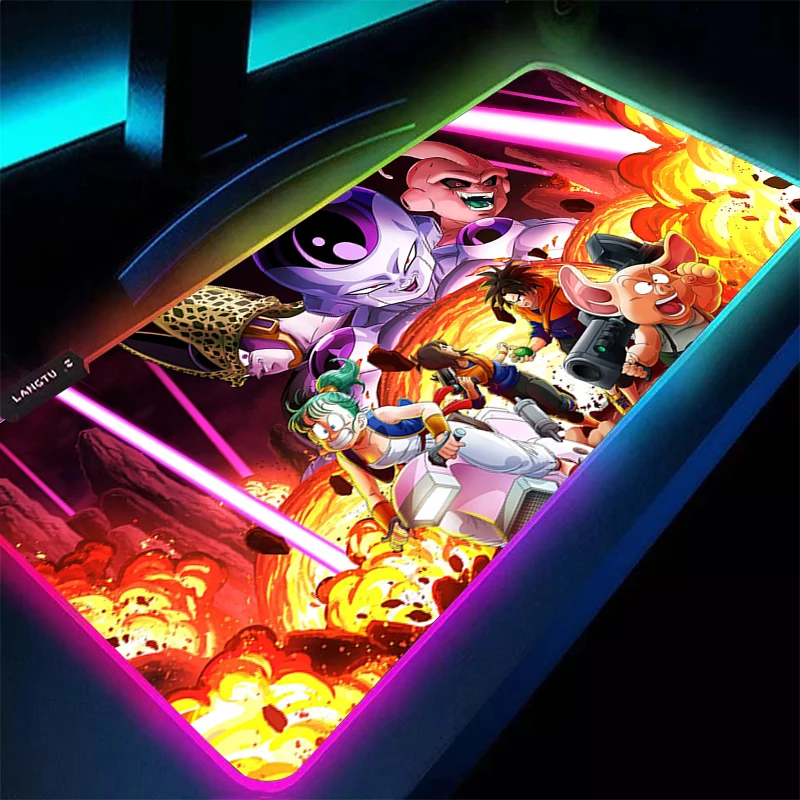 

Коврик для мыши LED DBZ Dragon Ball, аксессуары для геймеров, белый коврик с краями, игровой коврик для клавиатуры, резиновый настольный коврик, RGB-подсветка