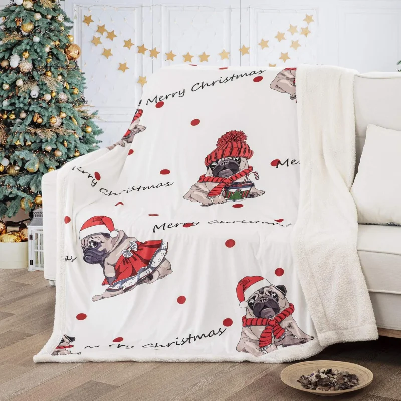 

Christmas Throw Blanket Santa Blanket Merry Puppy Sherpa Throw Fleece Plush Blankets Throw Bed Chair