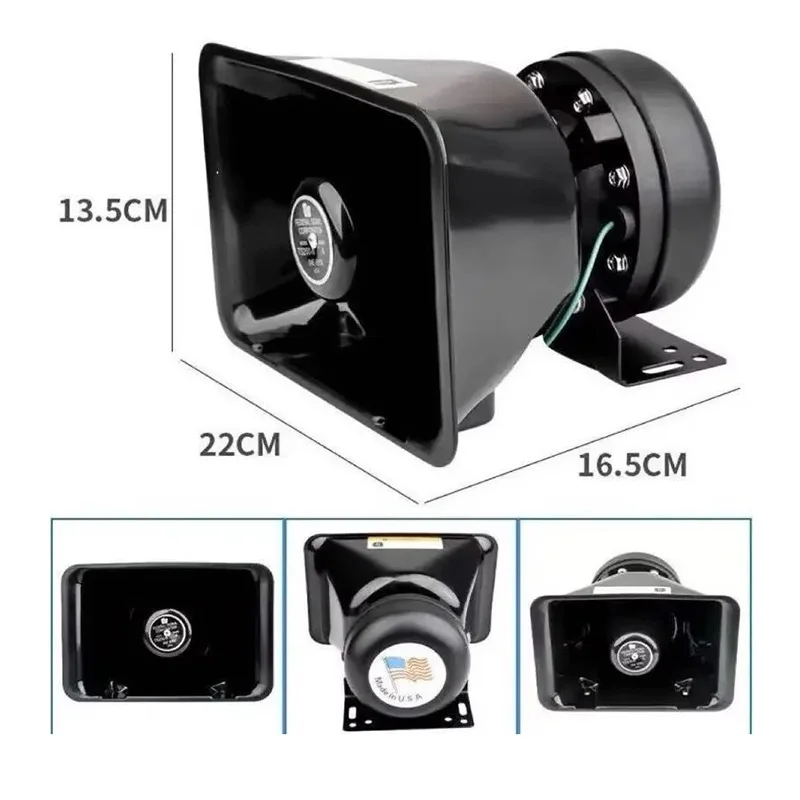 Car alarm, black horn, square mouth horn, siren, 200W300W400W watt car speaker, 12V24V universal