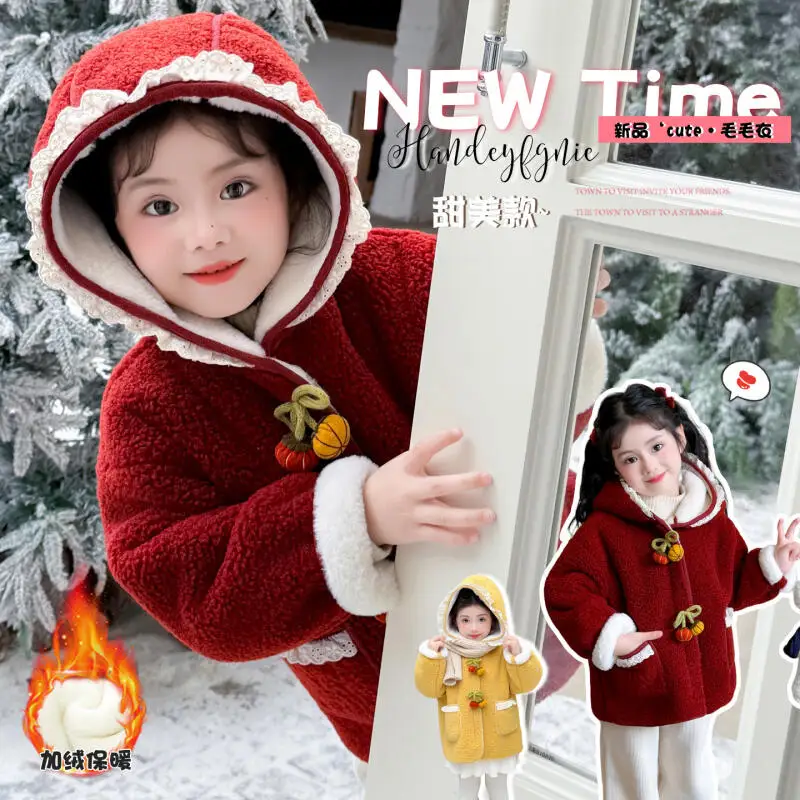 Christmas Girls' Thick Warm Kawaii Coat Autumn Winter New Cartoon Anime Fashion Children's Hoodie Casual Sweet Clothing gifts