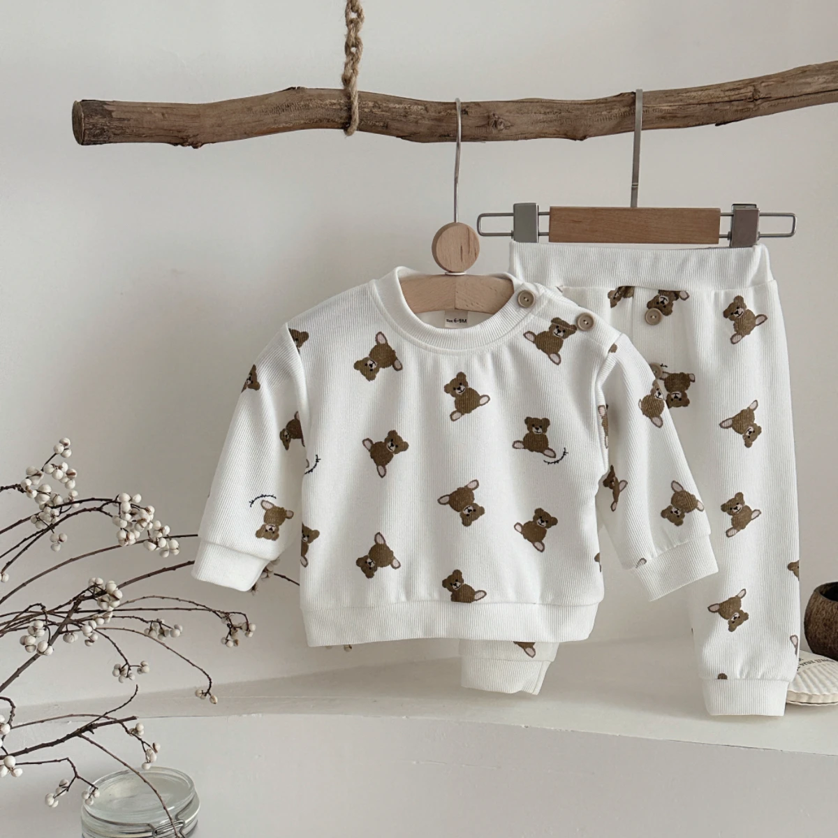 طفل الفتيان الفتيات الملابس مجموعة ربيع الخريف الدب الصغير كامل طباعة رياضية أعلى + السراويل الترفيه عطلة الزي 2 قطعة مريحة #6