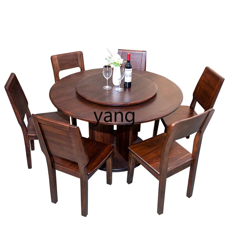 

YJQ dining table and chairs round retro simple and beautiful solid wood large round table simple with turntable dining table