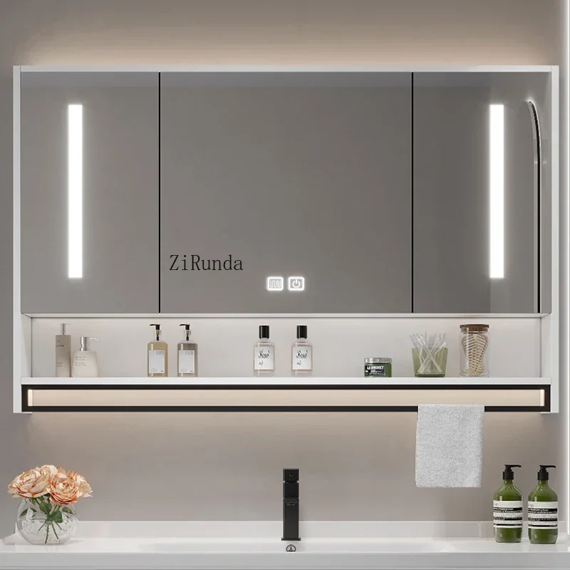 Nordic inteligente armário de espelho do banheiro moda simples grande capacidade beleza lâmpada espelho armário prateleiras móveis arredo bagno fhbc
