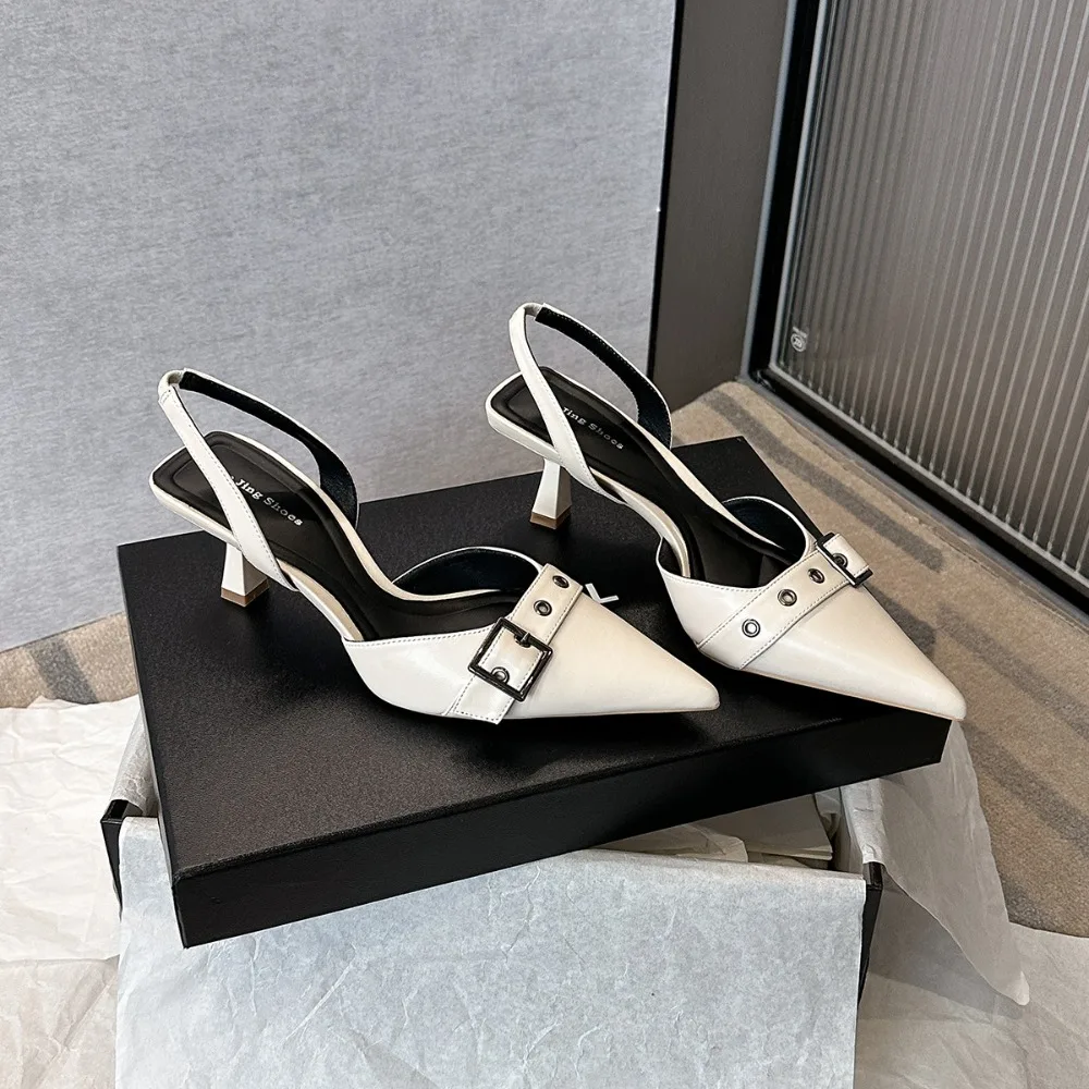 

High-heeled Sandals for Women's Summer Belt Buckle Bag Head Pumps Womens New One-word Strap Stiletto Pointed High Heels Women