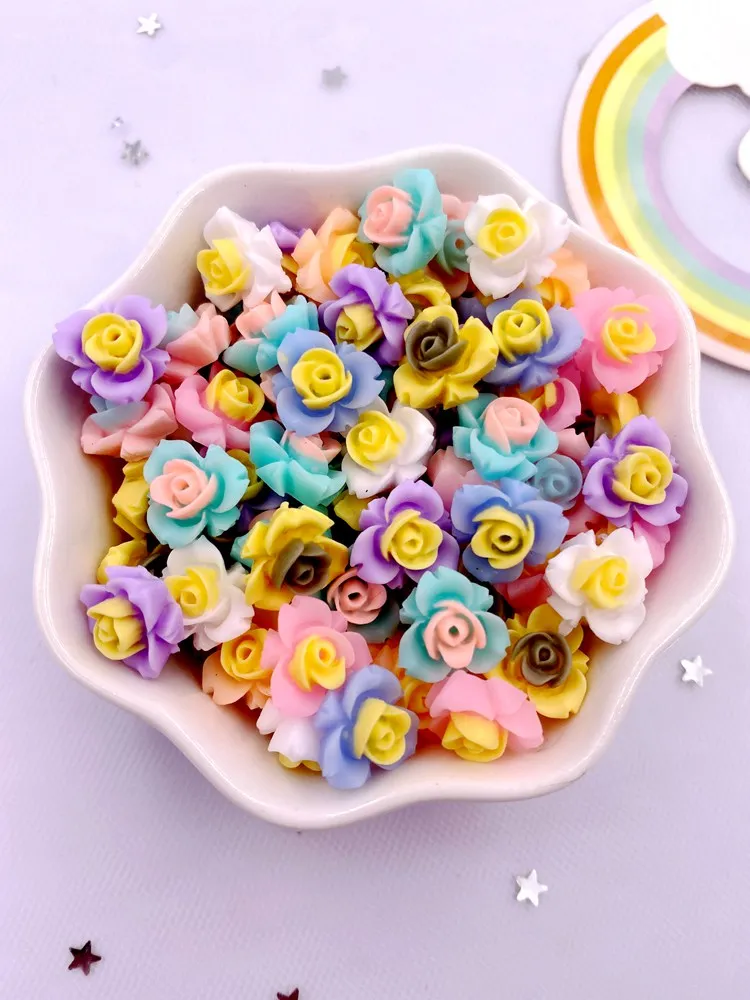 50Pcs Resin Leuke Kleurrijke 11Mm Lente Kleur Drie Petaled Blad Bloem Gem Plaksteen Applique Diy Wedding Plakboek Craft SL704