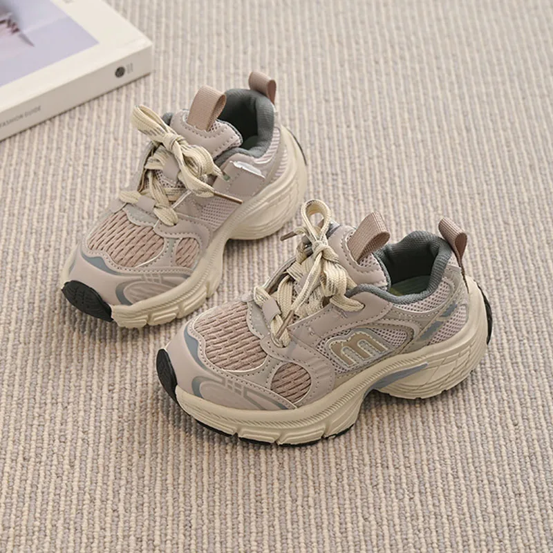 

2025 New Spring Children Boy Girls Mixed Color Mesh Chunky Heel Platform Sneakers Kids Toddler All Match Increasing Trainers