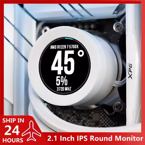 2.1'' Monitor Round Screen For CPU Watercooler 240 IPS 2.1'' Real Time Temp.+GIF+Video Anime Themes AIDA 64 Control,Black/White