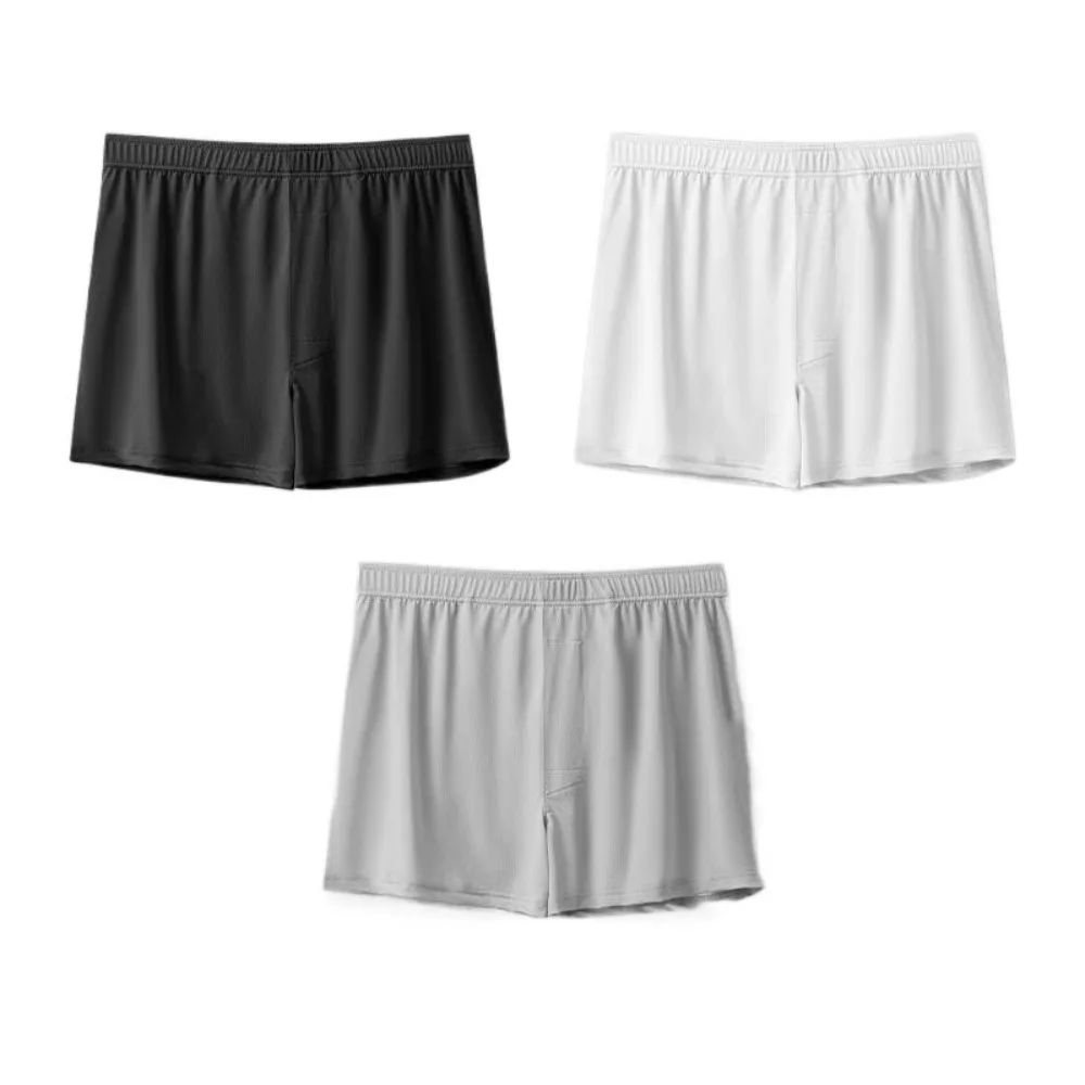 

3Pcs Simple Ice Silk Men's Flat Panties Mid Waist Seamless Thin Boxers Shorts Large Size Underpants Men's Underwear Gifts