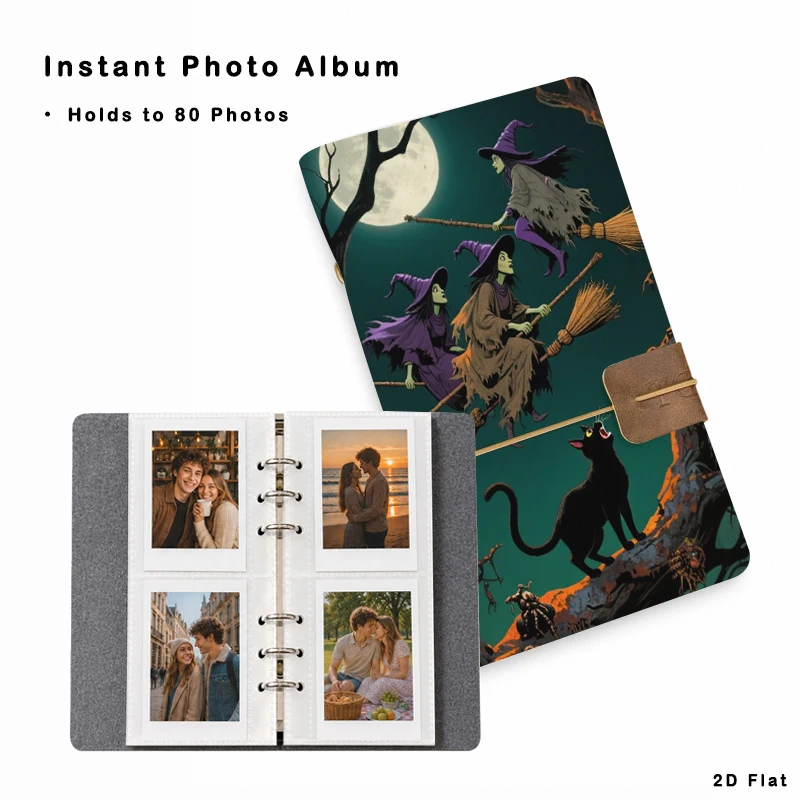 Halloween Witch Black Cat Photo Album Wallet 20Pages 80 Vertical Pockets Gothic Art Print Picture Collection Holder Holiday Gift