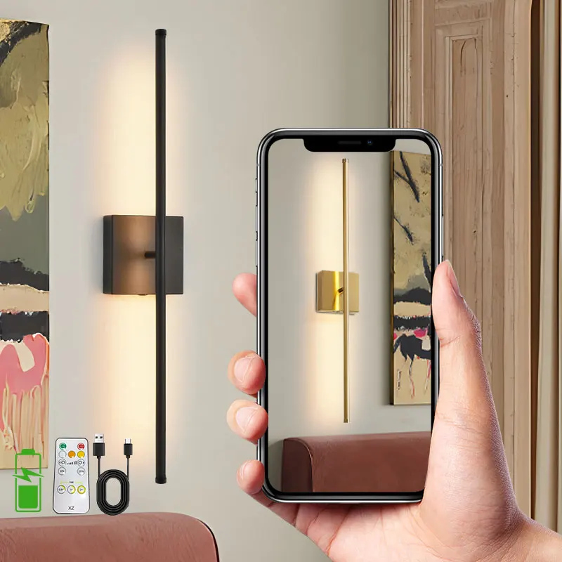 

70CM Rechargeable LED Wall Lights With Remote Control Touch Switch Brightness Dimming USB Wireless Wall Lamps Lighting Fixture