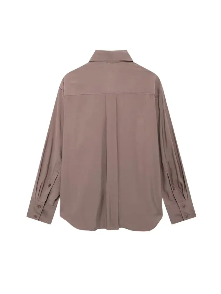 Flowing Shirts with Pockets for Women, Long Sleeve, Button-up, Female Blouses, Chic Tops, Fashion