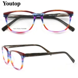 Vintage Women Fashion Eyeglass Frames Men Square Optical Glasses Frames Light Acetate Round Spectacles Striped Rx Eyewear Green