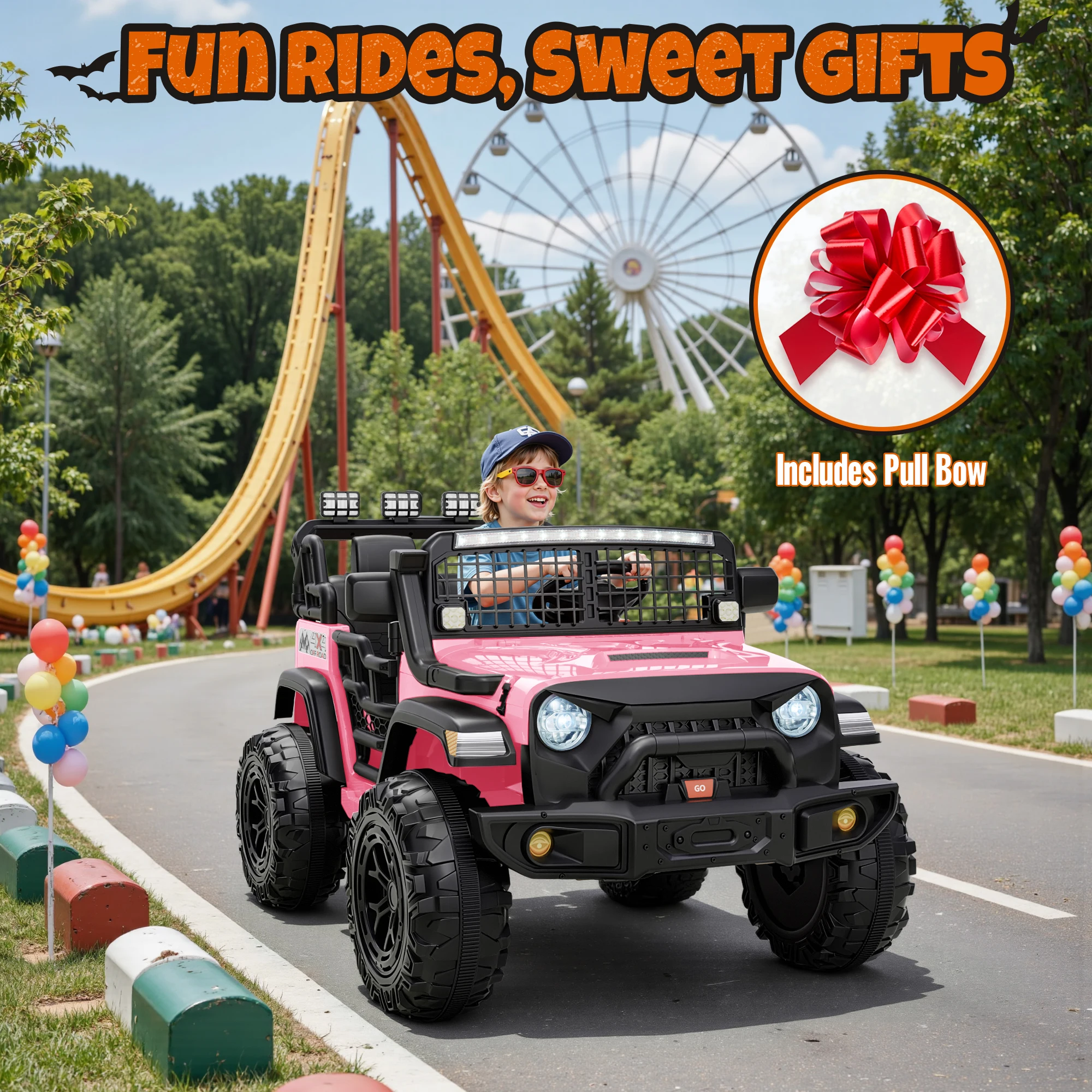 Samochód UTV dla dzieci 24V 4WD z pilotem dla rodziców, dwuosobowy, muzyka Bluetooth, światła LED, pojazd terenowy do użytku na zewnątrz