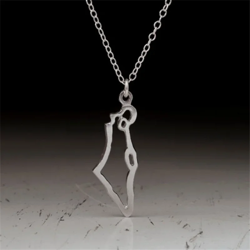 Stainless Steel Country Israel Map Pendant Necklace Small State Eretz Land of Israeli Jewish Judaism Ethnic Chain Collar Choker