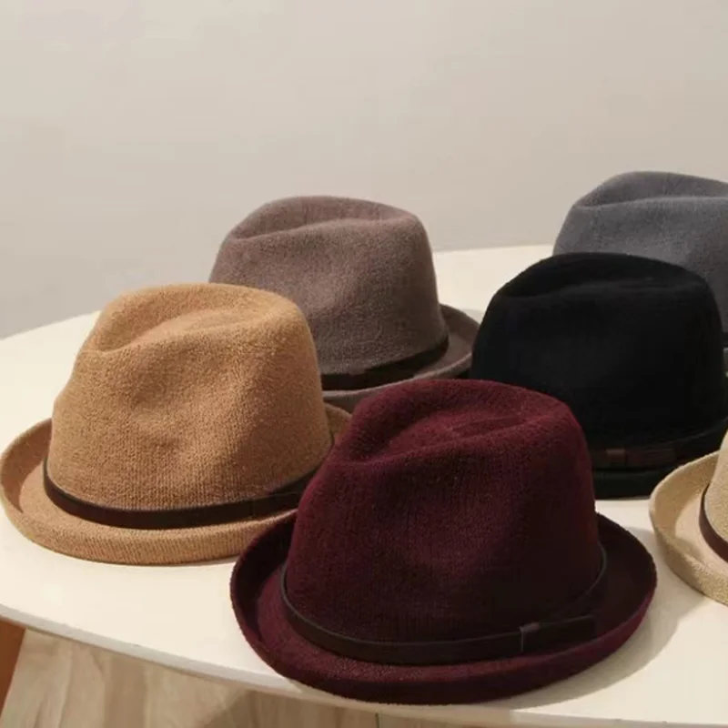 Autumn New Vintage Breathable knitting Fedoras curling belt design jazz hat women sunshade basin hat versatile fashion Cap