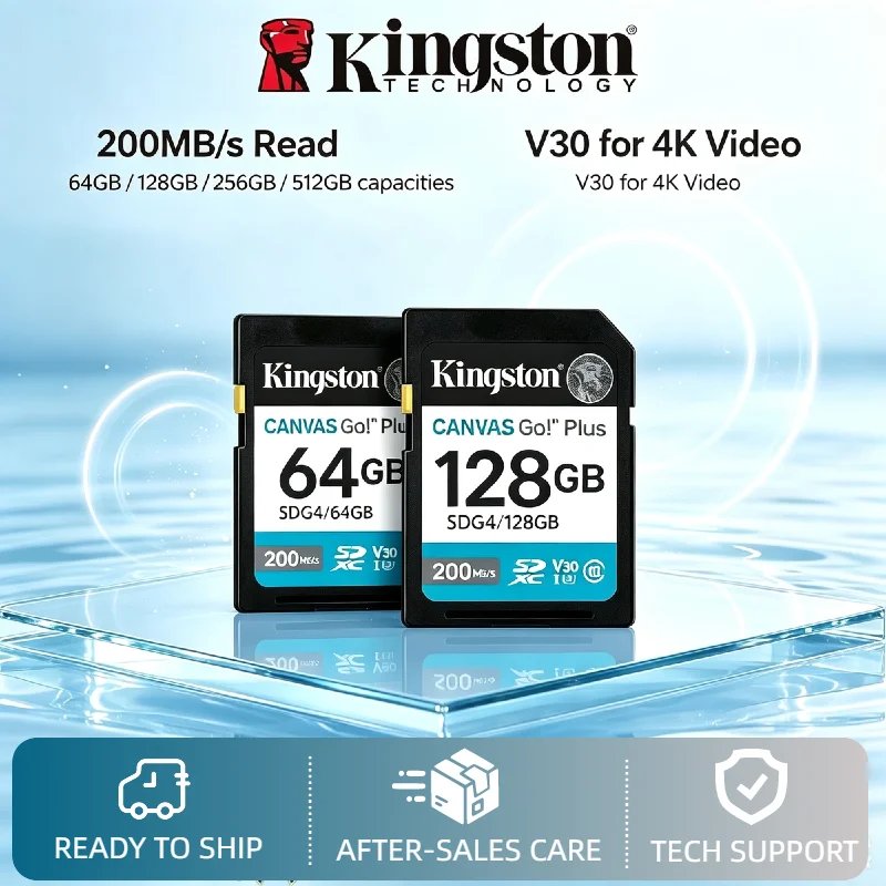 Kingston  512GB 256GB 128GB 64GB A2 V30 SDXC 200MB/s Original Memory Card 4K Video Camera Pro Storage