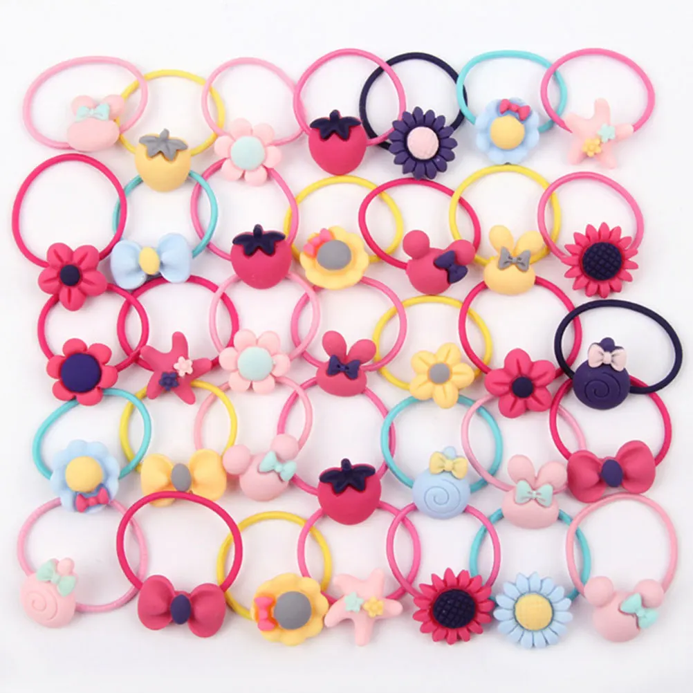 

80pcs Cartoon Hair Ties High Elasticity Resin Girl Ponytail Holders Lovely Kid Rings for Toddlers Baby Girls Women
