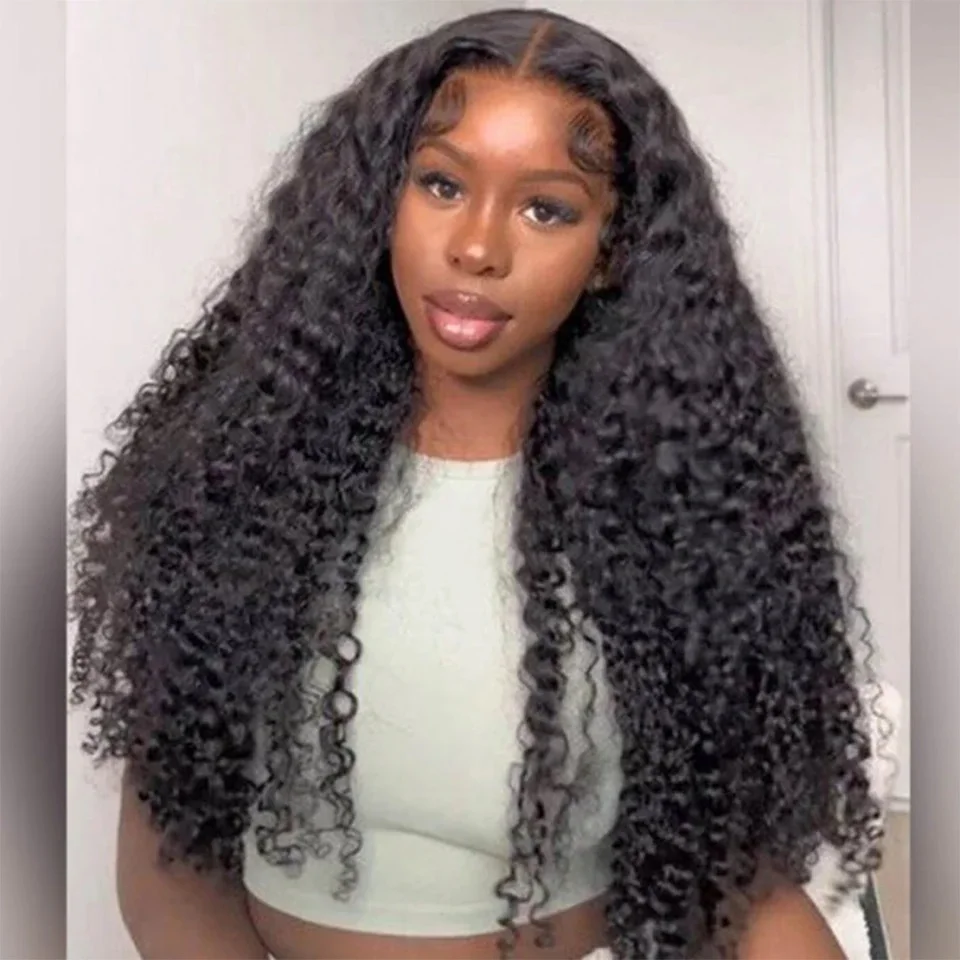 Deep Curly Wave 30 Inch Lace Front Wig Human Hair 13x4 Pre Plucked HD Lace Frontal Wigs For Women 180% Natural Black Brazilian