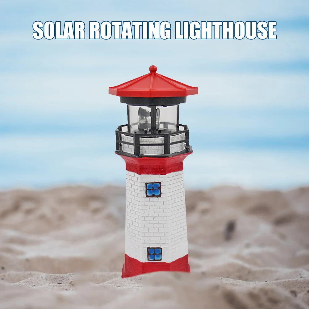 LED Rotating Lighthouse Solar Light Outdoor Rotating Beam Sensor Beacon Lamp Yard Fence Garden Decoration Creative Xmas Gifts