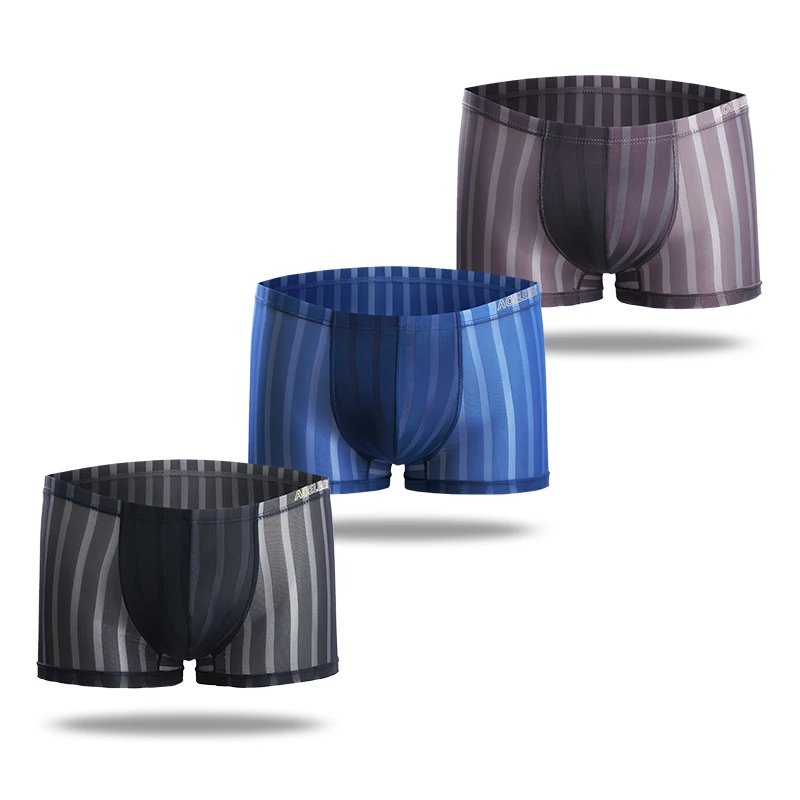 3 قطعة ملابس داخلية للرجال الرجال سراويل بوكسر الصيف تنفس الشباب موضة رقيقة سراويل بوكسر مثير الحرير الجليد الرياضة السروال