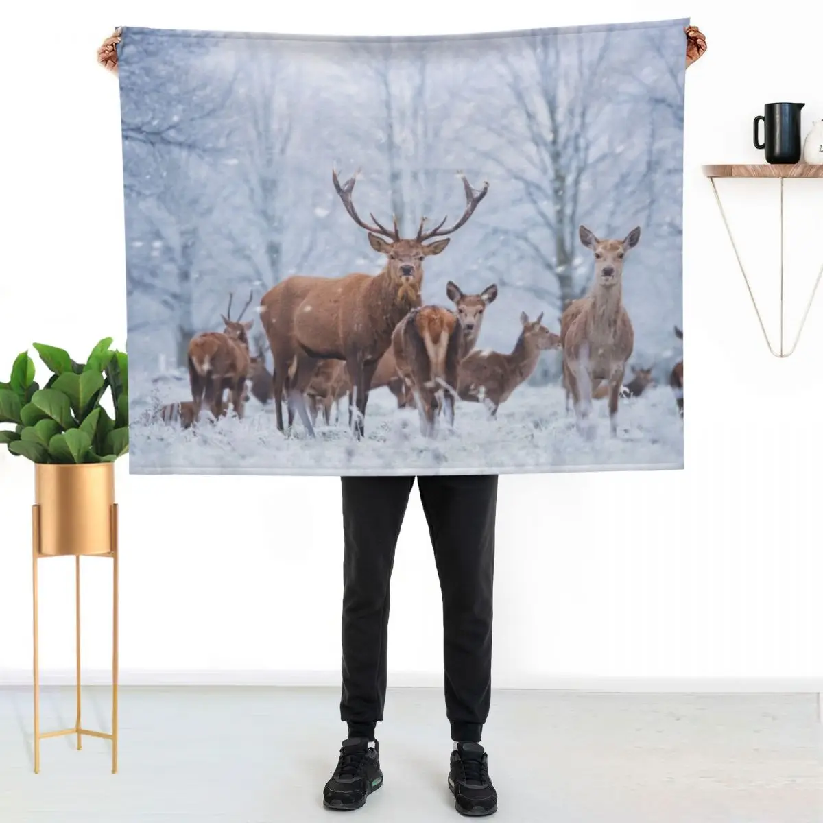 

Narnia red deer family Throw Blanket Plush Fuzzy Cozy Blanket for Couch Sofa