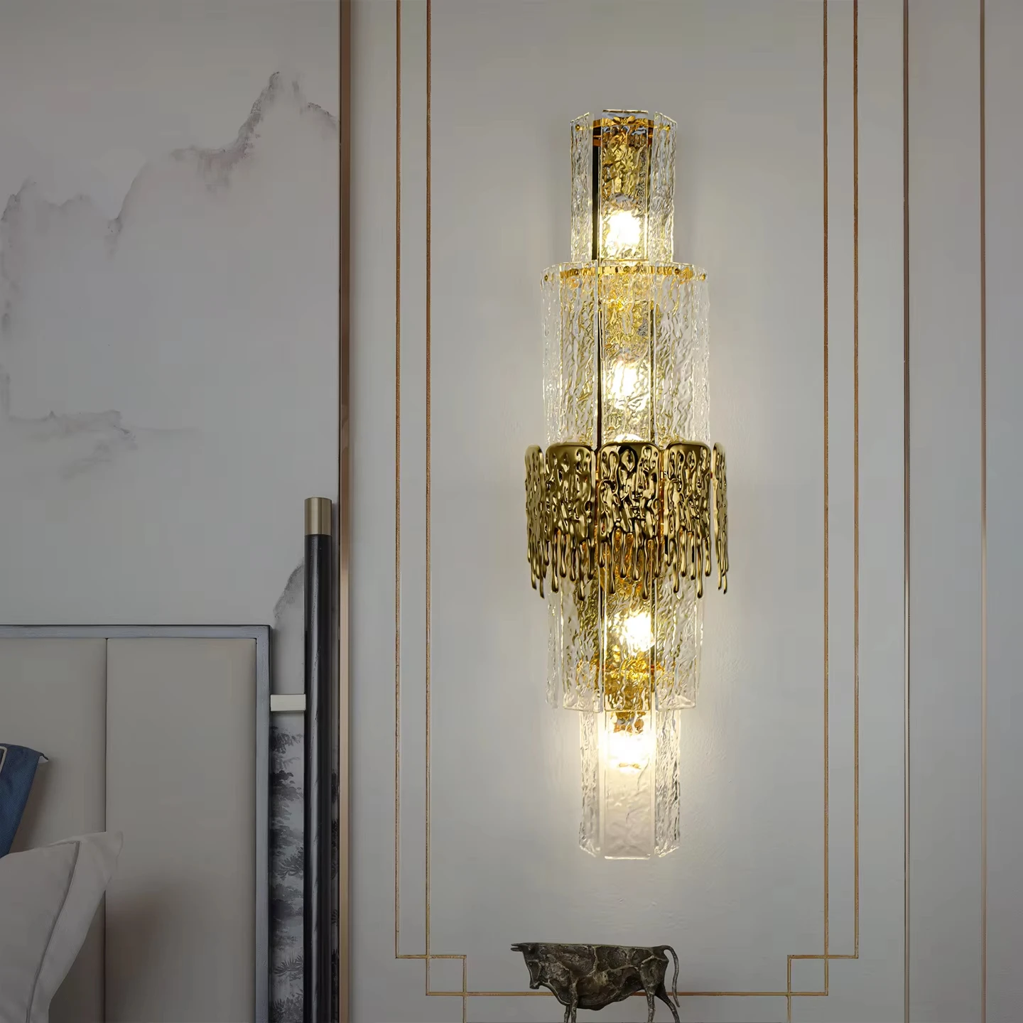 

French New Design Light Luxury Artistic Style Living Room TV Background Wall Stairwell Bedroom Italian Bedside Glass Wall Lamp