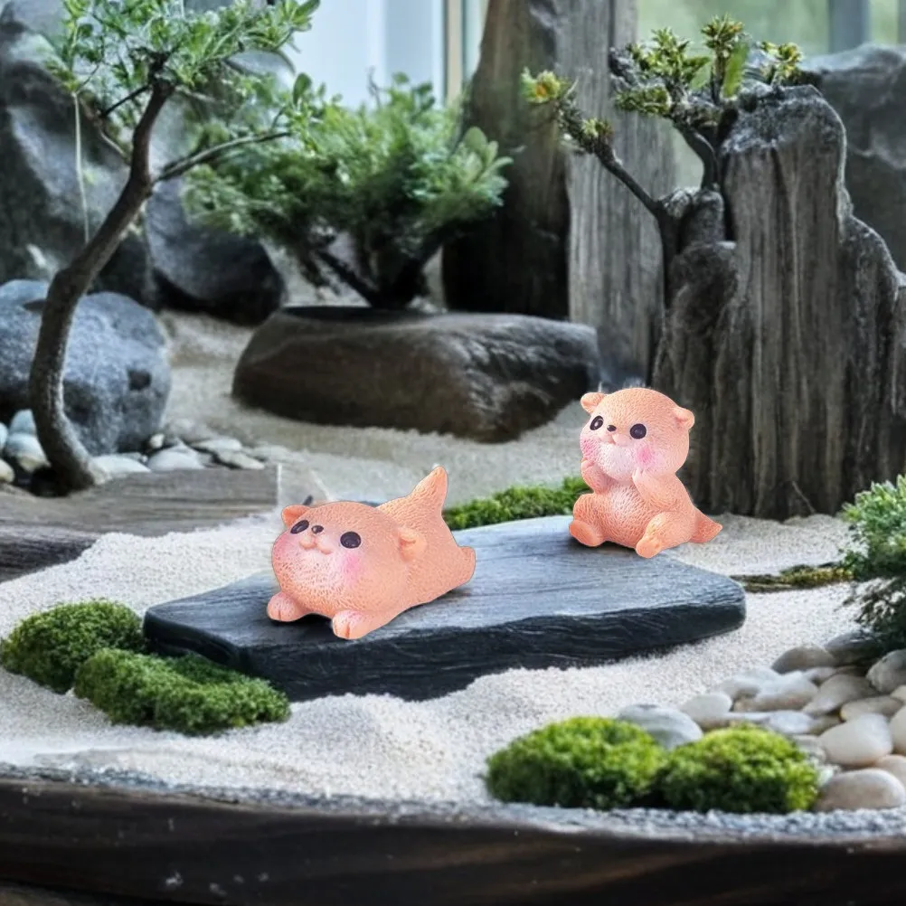 8Pcs Compact Adorable Otters Resin Statues for Fairy Garden Moss Landscape Decoration Miniature Garden Ornament Indoor Outdoor