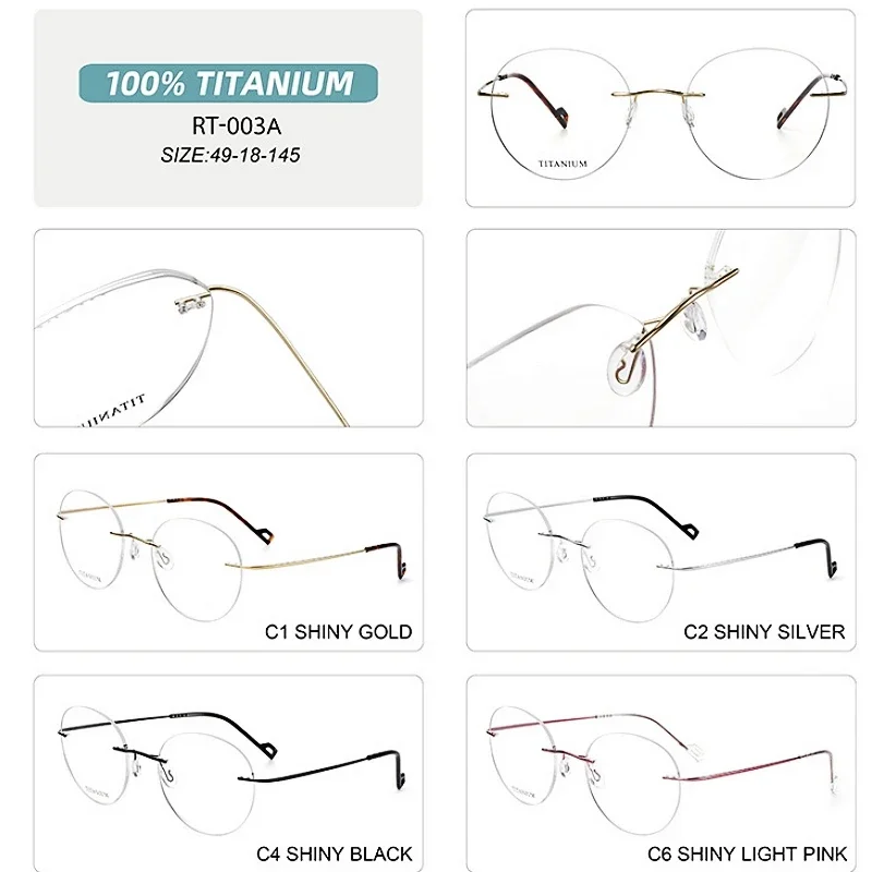 نظارات OLLYMURS خفيفة للغاية ومرنة من التيتانيوم النقي، نظارات طبية دائرية بدون إطار للرجال والنساء