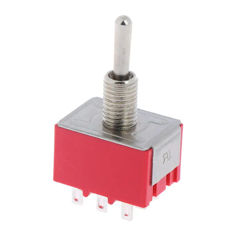 NEW 5Pcs Mini Toggle SPDT Switch 9 PIN 3PDT ON-ON 2 Position 250V 2A 125V 5A Red Promotion Price MTS-302 red