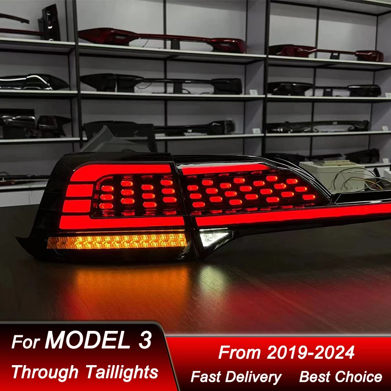 

Pop Car Styling Through Tail Lights For Tesla Model 3 2019-2024 Full LED Tail Lamp Dynamic Turn Signal Light Tail Lamp Assembly