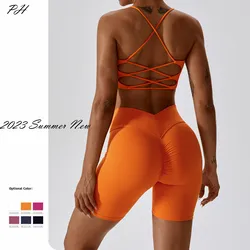 Sexy Yoga Set Pilates Sportswear 2023 Summer Women's Fitness Set Breathable Bras Shorts Suit Comfort Running Cycling Sport Sets