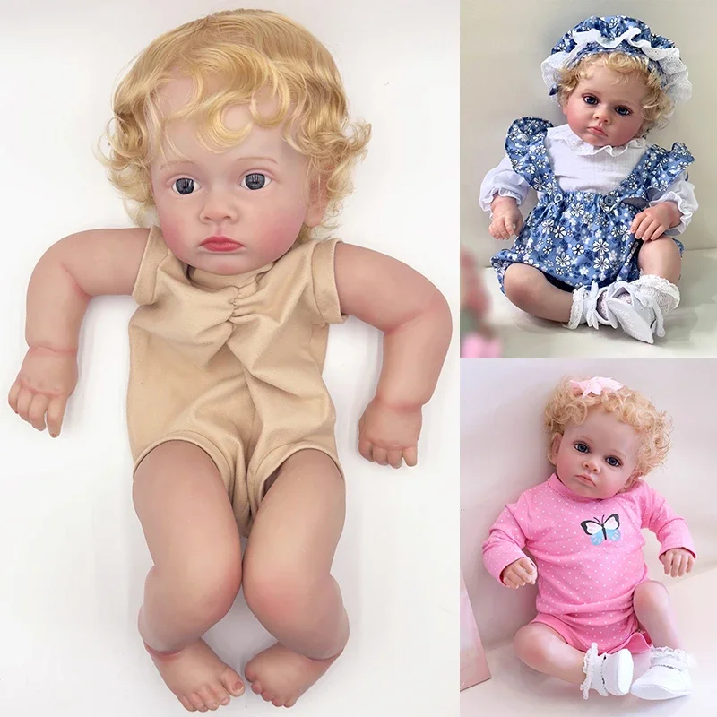 

24inch Tutti Unfinished Lifelike Reborn Doll kit painted DIY Toy Doll blond Hand Rooted-Hair with Cloth Body